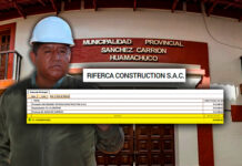 Riferca Construction solo ha contratado con la gestión de Santos Ruiz en Sánchez Carrión