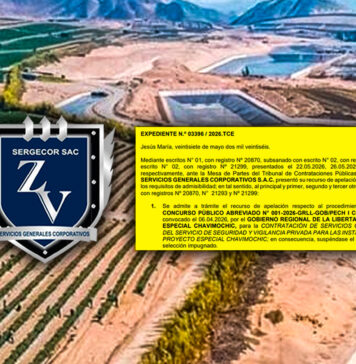 SERGECOR apela ante el Tribunal nulidad de licitación del servicio de vigilancia en Chavimochic