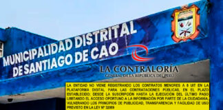 Contraloría alerta que municipio de Santiago de Cao no registra los contratos menores a 8 UIT en el PLADICOP