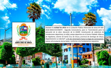 Tribunal anula licitación de más de medio millón de soles en municipio de Santa Cruz de Chuca