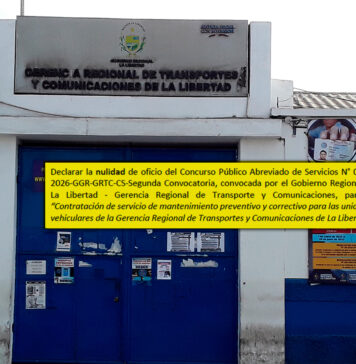 Tribunal anula licitación de más de S/ 300 mil en la Gerencia de Transportes de La Libertad